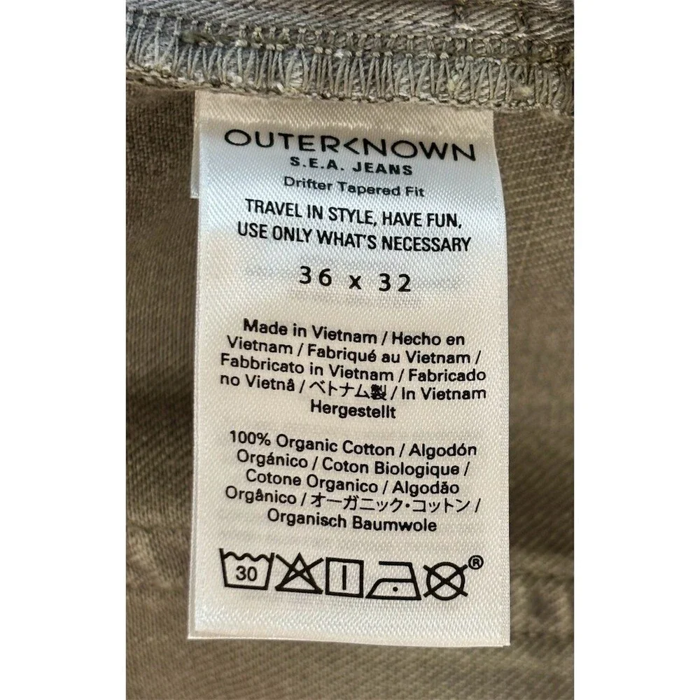 Outerknown S.E.A. Jeans Mens 36x32 Gray Drifter Tapered Fit Denim Fair